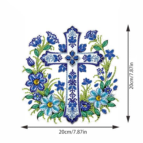 STGLCR Cross Hanging Diamond Art Kits for Adults - Cross Acrylic Board Double Sided Pattern Jesus Diamond Painting Suncatcher Pendant, Crystal Art for Home Wall Window Decor Handmade Gift 7.8Inch - color: 95-Cross blue