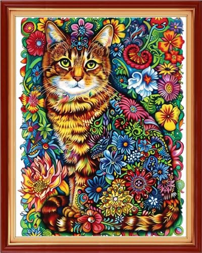 Artvxeay Stamped Cross Stitch Kits - Embroidery Kits for Beginners Cross Stitch Kits for Adults 11 CT Printed Patterns Needlepoint Kits- (Colorful Flower Cat 16x20 inch) - color: Colorful Flower Cat 16x20 inch