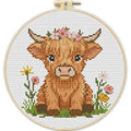Stamped Cross Stitch Kits for Beginners-Highland Cow,with Embroidery Hoop - color: Cow-2605