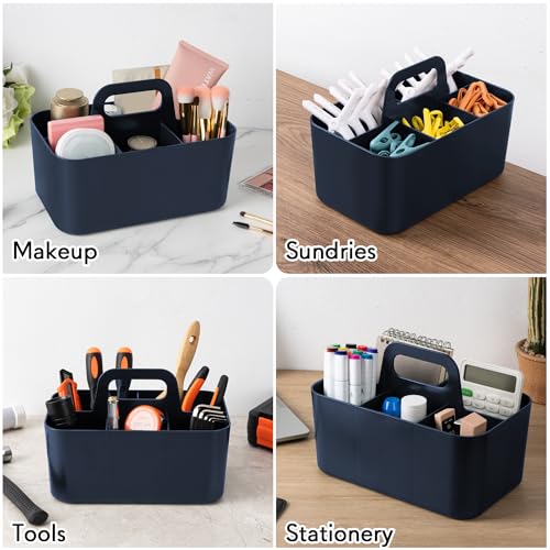 Tiawudi Multipurpose Caddy Organizer, Plastic Caddy with Handle, Stackable Desk Organizer for Stationery, Marker and Pencil, Office Supplies Organizer, Dorm Caddy - color: Dark Blue, size: Rectangle