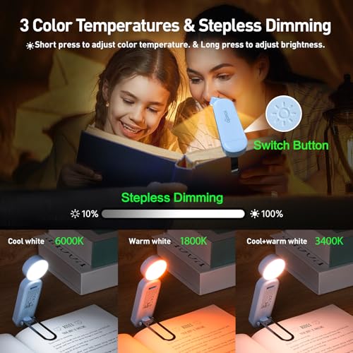 VAVOFO USB Rechargeable Book Light, Bookmark Clip on LED Reading Light - color: Light Blue