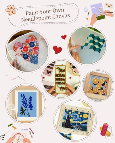 Zplontya 58PCS Needlepoint Canvas Starter Kit for Needlepoint&Cross Stitch - color: White