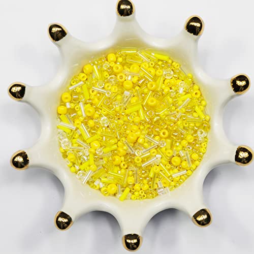 100g Mixed Glass Bugle Beads Kit - 3800+ Pcs 2-6mm Multi-Size Spacer Beads for DIY Jewelry Making, Bracelet, Necklace, Earring & Craft Projects (Yellow Mixed) - color: Yellow Mixed, size: 2-6mm