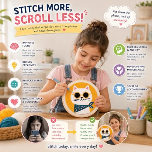 CELCRAFTIQUE Punch Needle Kits for Adults Beginner, Tool with Punch Needle Fabric, Hoops, Yarns and Sewing Needles (Lemon Cat) - color: Lemon Cat
