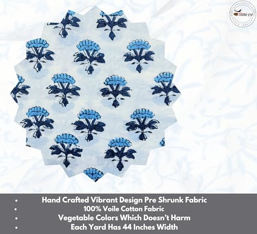 100% Cotton Fabric by the Yard, Hand Block Print Fabric for Sewing RB-112 - color: Rb-112 Blue, size: 1 Yard pre cut