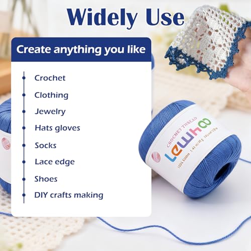 Crochet Thread, 3 Pack Size 3 Cotton Crochet Yarn Ball Set Blue - color: Blue