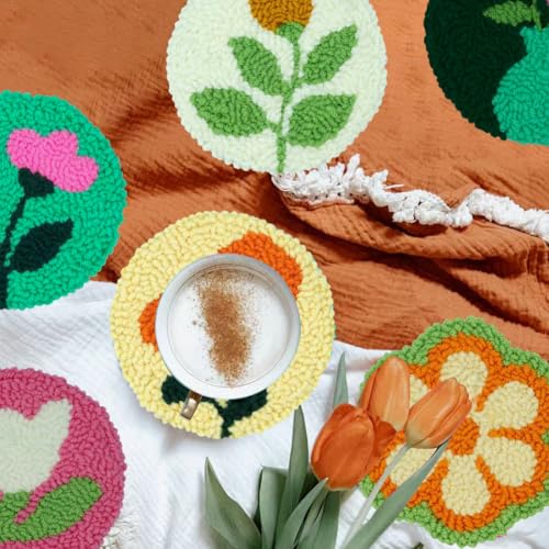 Mefatus Punch Needle Kit for Beginners Adults Easy Punch Needle Embroidery Kit Tool Threader Fabric Hoop Yarn Rug Tufting - color: Flower