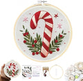 Christmas Embroidery Kit DIY Hand Embroidery Starter Cross Stitch Kits, Christmas Ornaments Embroidery with Stamped Pattern,Cotton,Threads,Needles,Instructions for Adults Beginners (Candy Cane) - color: Candy Cane