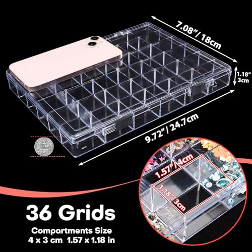 Noverlife 36 Grids Clear Plastic Organizer Box, Bead Storage Organizer Box - size: 36 Grids - 1 Pack