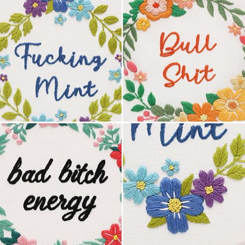 Louise Maelys 3 Pack Funny Quote Embroidery Kit for Beginners Floral - color: kit-18