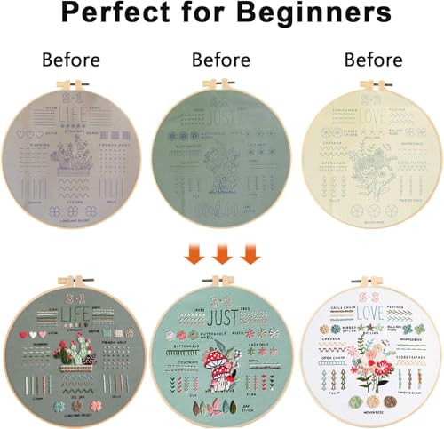 FEIYUENO 3 Sets Just-Love-Life Plant Beginner Embroidery Kit for Adults - color: Plant-2