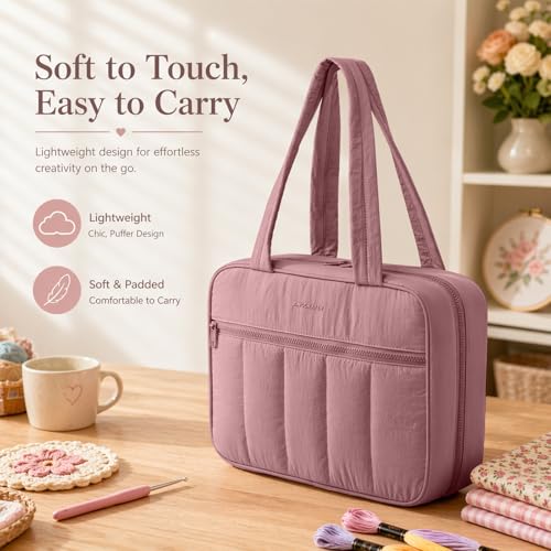 AMOIGEE Sewing Bag Organizer with 17 Clear Pockets and Tool Holders - color: Brier Rose
