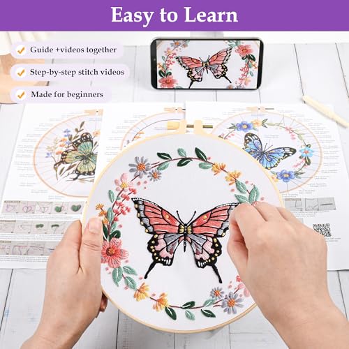 Uniartfy Butterfly Flower Embroidery Kit for Beginners, Cross Stitch Kits - color: Embroidery Kit-D