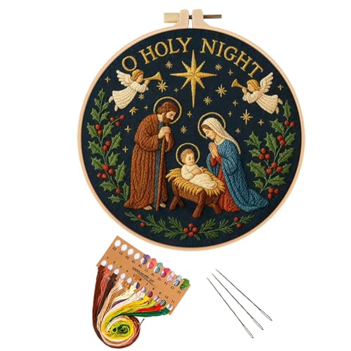 BoAn Nativity Embroidery Kit for Adults, DIY Cross Stitch Kit with Hoop - color: shengjing-2