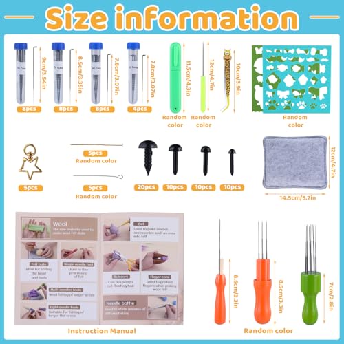 JNENERY Needle Felting Kit, 42 Colors Wool Roving Starter Kit
