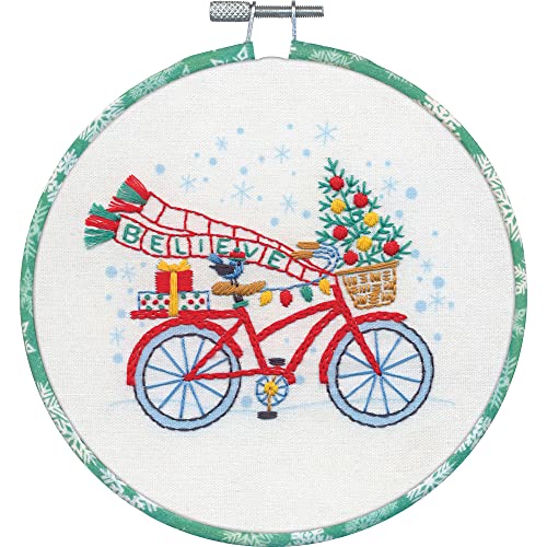 Dimensions Holiday Bicycle Embroidery Kit, 6" D, Multicolor 5 - color: White Printed Fabric,