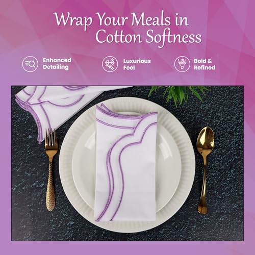 NATURALCRAFT Scalloped Cloth Napkins 18x18 in - White Edges Purple - color: White Napkin With Lavender Edges, size: 18" x 18" (Set of 6)