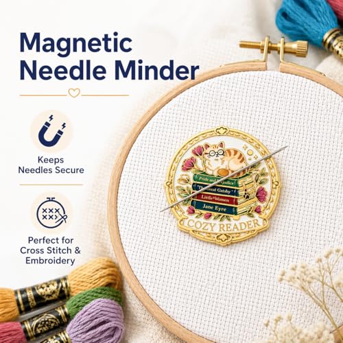 Magnetic Needle Minder for Cross Stitch, Cat Needle Keeper for Book Lover