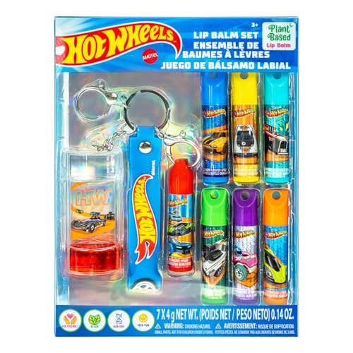 Hot Wheels Keychain Lip Balm Set, 7-Piece Plant-Based, Ages 3+ - color: Hot Wheels