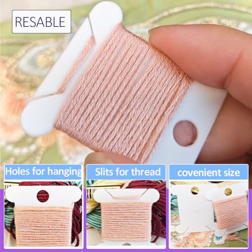 300 Pieces Plastic Floss Bobbins for Cross Cotton Thread Craft DIY Sewing Storage, Thread Organizer Holder, Embroidery Thread Cards Cross Stitch Bobbin, White