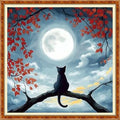 Funchey Counted Cross Stitch Kits for Adults Needlepoint Kits Unprinted Cross Stitching Embroidery Kit 11CT Cross Stitch Supplies-Cat Admiring the Moon 18x18 inch - color: Artcolor19