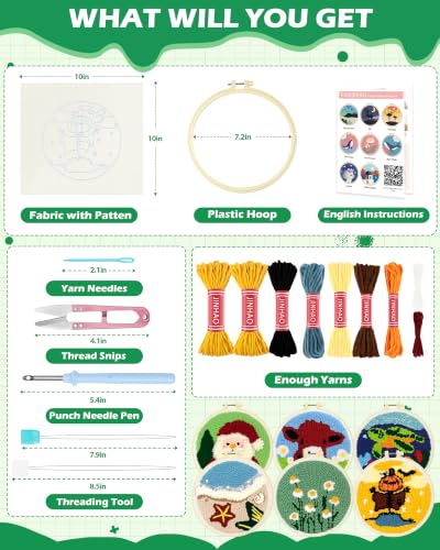 FIVEIZERO Yarn Punch Needle Craft Kit for Beginners,Pumpkin Man Pattern - color: Pumpkin Man