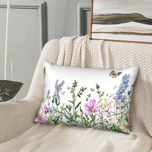 Satin Pillowcase for Hair and Skin Watercolor Wildflowers Butterfly Super Soft and Cooling Similar to Silk Pillow Case 1 Pack with Hidden Zipper Silky Soft Zippered Satin Pillowcase20 x30 - color: Watercolor Wildflowers Butterfly