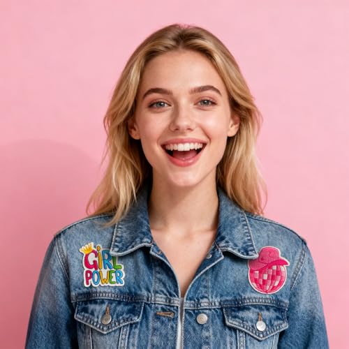 J.CARP 60Pcs Pink Iron on Patches for Girls, Random Girly Embroidery Pink Patches for Clothing, Hats, Backpacks, Jackets, and Bags - color: Pink Random Patches 60Pcs