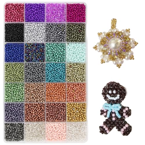 11200pcs Glass Seed Beads for DIY Crafting Bracelet Necklace Embroidery Jewelry Making Supplies (3mm, 400pcs/Color, 28 Colors, Metallic Scheme) - color: Metallic