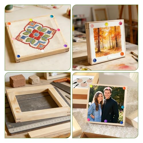 FSWCCK 8 Pcs 8" Stretcher Bars for Needlework with 100 Thumb Tacks, Wooden Canvas Stretcher Bars, Needlepoint Embroidery Stitch Frame Set for Women's Birthday Gifts, Crafts Art