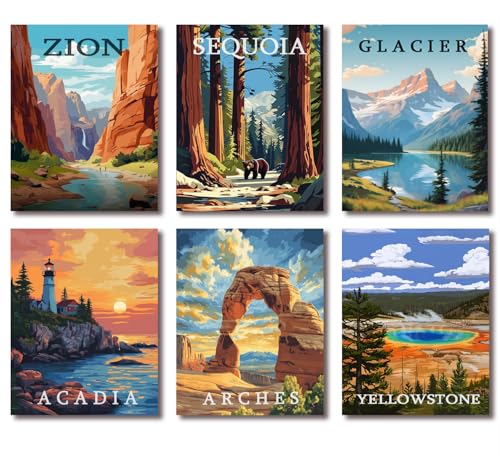 Tiwabb 6 Pack National Park Stamped Cross Stitch Kits for Adults Beginners - color: National Park