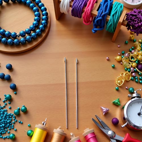 2 Pcs Metal Beading Needles Bead Crochet Hooks Beaded Needles Steel Wood Bead Needle Threader Jewelry Making Tools Beading Needles