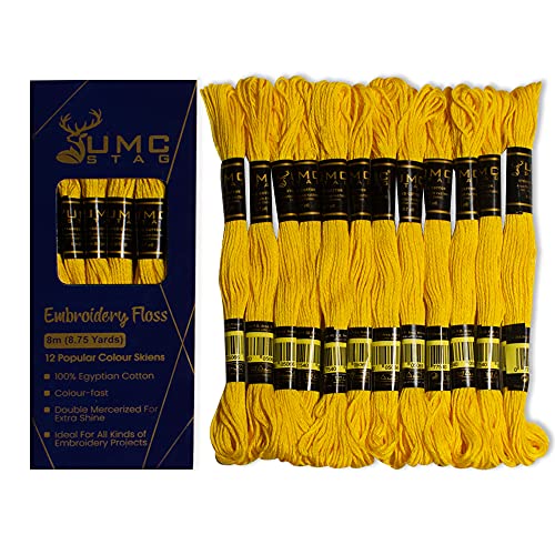 Pack of 12 Premium Embroidery Thread | 100% Egyptian Cotton Premium Skeins | Cross Stitch Embroidery Floss | Oeko TEX Certified Stranded Cotton | (Canary Yellow 298) - color: Canary Yellow 298