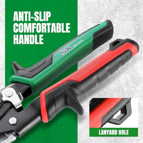 SK 10-Inch Tin Snips Heavy Duty, Left Cut Aviation Snips, Cr-Mo Steel - size: 10" Left Cut