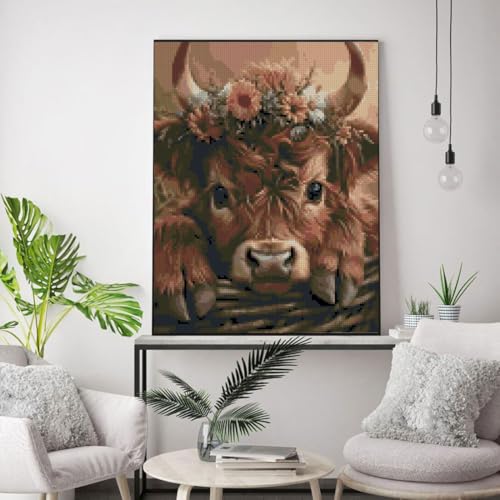 Cow Stamped Cross Stitch Kits for Adults Beginner, Stitching Cute Patterns Dimensions Cross Stitch Kits Embroidery Kit Arts and Crafts for Beginners 15.7x11.8 inches - color: D053A