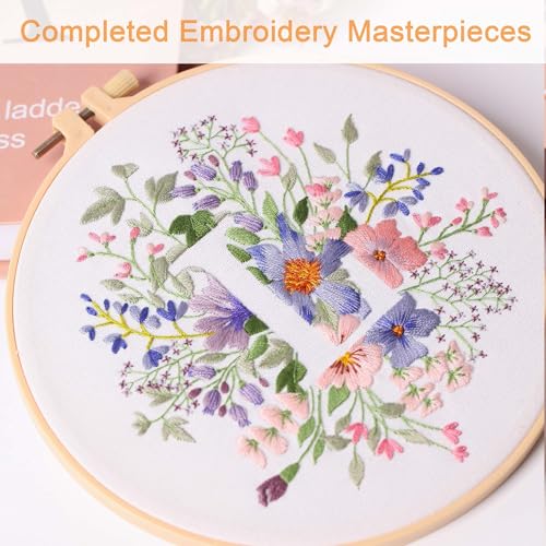 Harimau Letter L Pattern Embroidery Kit for Adult Beginners, Complete Starter Pack with 1 Hoop, Needles, Instruction Guide & Embroidery Stitch Video Tutorials - color: L