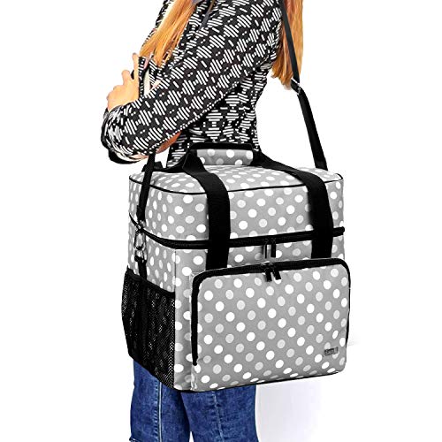 LUXJA Serger Machine Carrying Case with Bottom Wooden Board, Gray Dots - color: Gray Dots