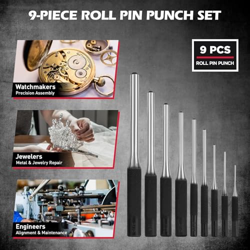 25-Piece Punch and Chisel Set with Roll Pin Punches, Includes Taper, Pin, Center Punches & Cold Chisels for Metalworking, Automotive, and Craft Use - color: 25-piece Set With Roll Pin Punches