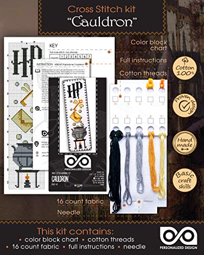 Counted Cross-Stitch Kit of Bookmark ‘Cauldron' - Hand Embroidery Kit with Pattern Design
