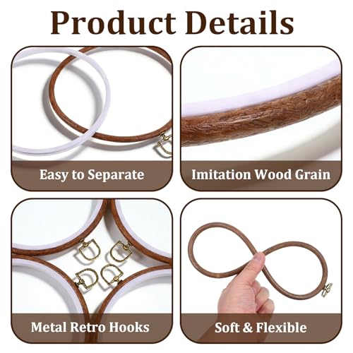 AOZUO 8 Pcs 8 Inch Embroidery Hoops, Round Imitated Wood