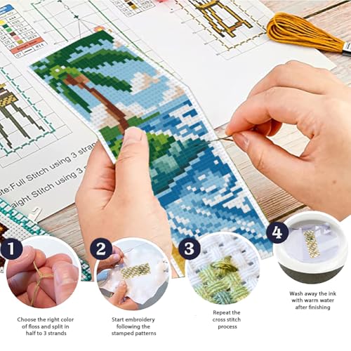 ACRNIGHEET 6pcs Cross Stitch Bookmark Kits, Landscape DIY Cross Stitch Bookmarks, Embroidery Bookmark Cross Stitch Kits with Scenery Pattern, Stamped Cross Stitch Kit Bookmark for Beginners Adults - style: Mountain and river patterns