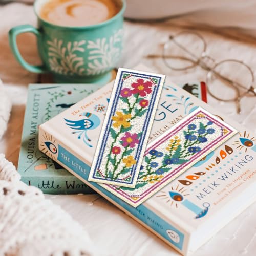 ORIGACH 6 Set Wildflower Floral Cross Stitch Bookmark Kit for Beginner - style: Sunflowers Tulip