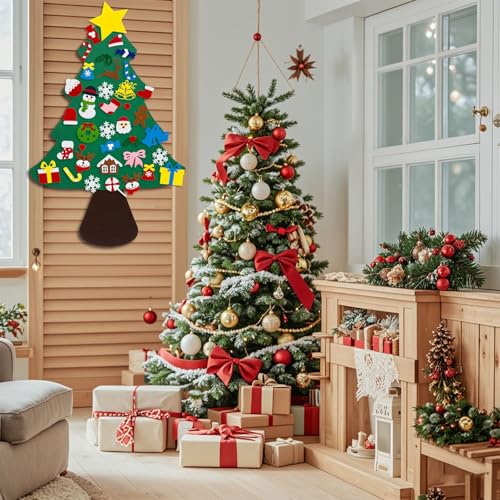 3.2 Feet DIY Felt Christmas Tree with 38PCS Ornaments Hanging Craft Decorations