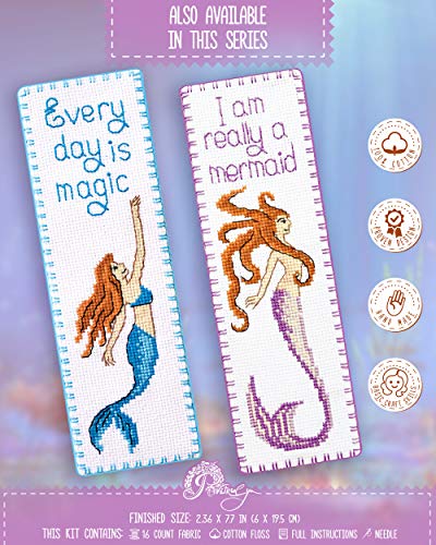 Povitrulya Counted Cross Stitch Bookmark Kit 'I Am Really a Mermaid' for Hand Embroidery - color: I am Really a Mermaid
