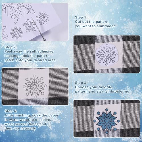 GLOBLELAND 4 Sheets Winter Snowflake Water Soluble Embroidery Pattern - color: Winter Snowflake