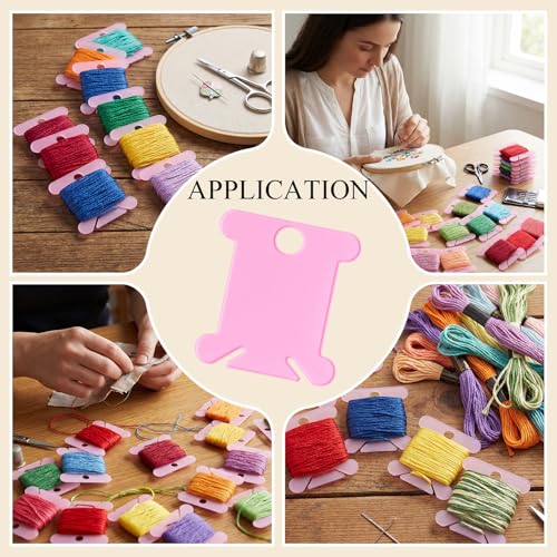 Tranqun 500 Pcs Plastic Embroidery Floss Bobbins, Thread Organizer,Pink - color: Pink