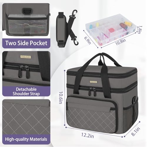 Sewing Organizer Bag with Removable Tray & Double-Layer - color: Grey