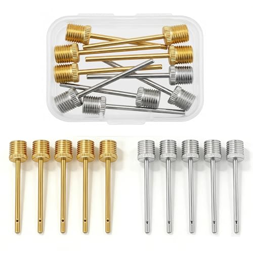 Ball Pump Needles,Air Pump Needles for Balls with Storage Case, Compatible with Hand Pump and Electric Pump, Stainless Steel Silver+Gold 10Pack