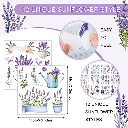 BBTO 12 Sheets Rub on Transfers for Crafts Wood Furniture DIY, 5.5" x 5.7" - style: Lavender Style