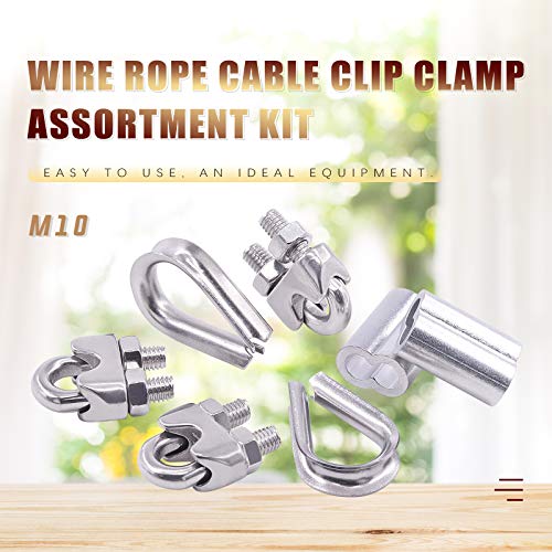 Swpeet 24Pcs M10 (3/8") Wire Rope Accessory Set, Included M10 Wire Rope Cable Clip Clamp, M10 Stainless Steel Thimble, 10mm Aluminum Crimping Loop Sleeve Perfect for 1/8 inch Wire Rope Cable (M10) - size: M10